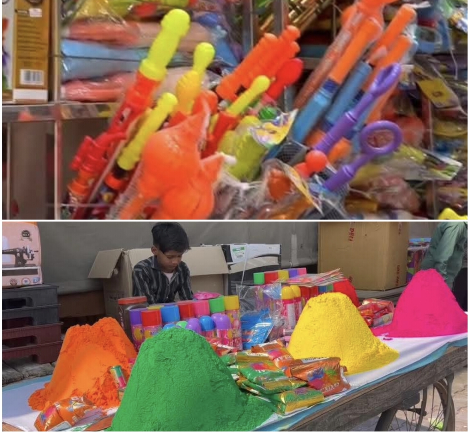 इटावा में होली की रौनक — पिचकारी की दुकानों से सजा बाजार